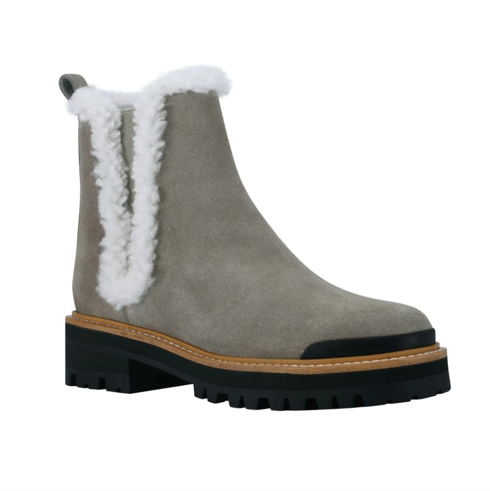 Marc Fisher Iggie Lug Sole Chelsea Cloud Shearling Sherpa Suede Boot #456
